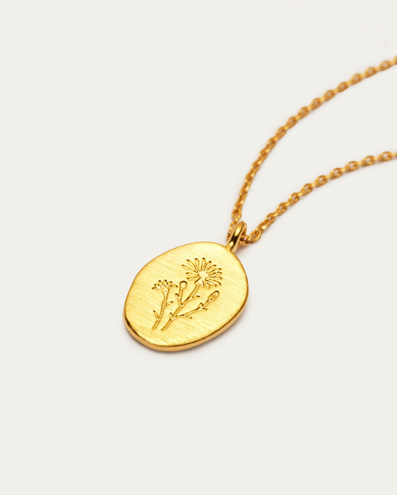 October Calendula Birth Flower Pendant Necklace