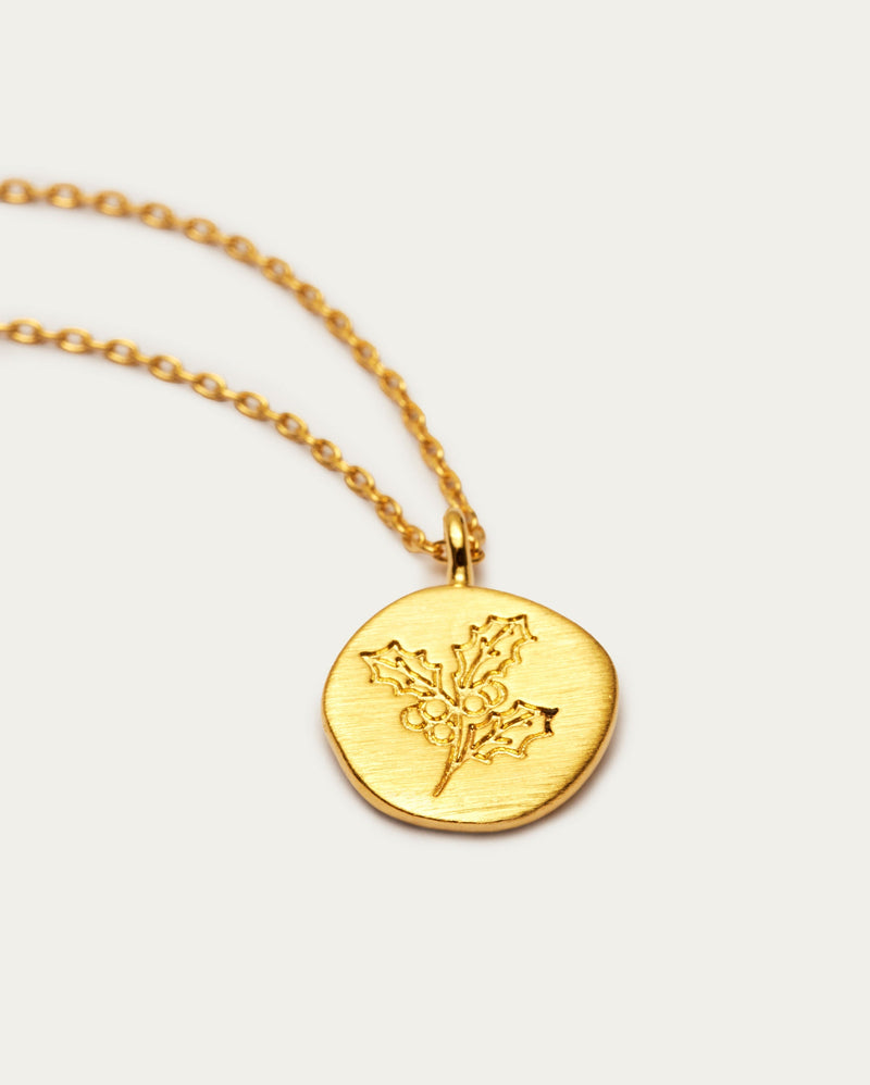 December Holly Birth Flower Pendant Necklace