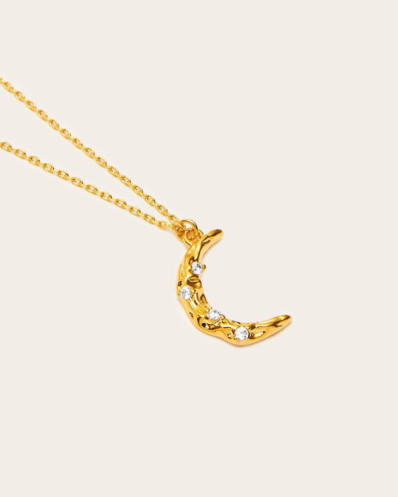 Textured Crescent Moon Pendant Necklace
