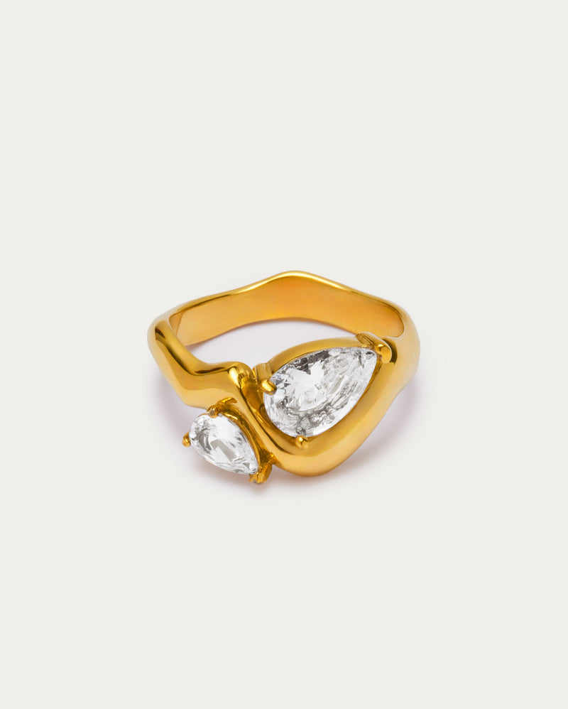 Gold Pear Duo Statement Ring