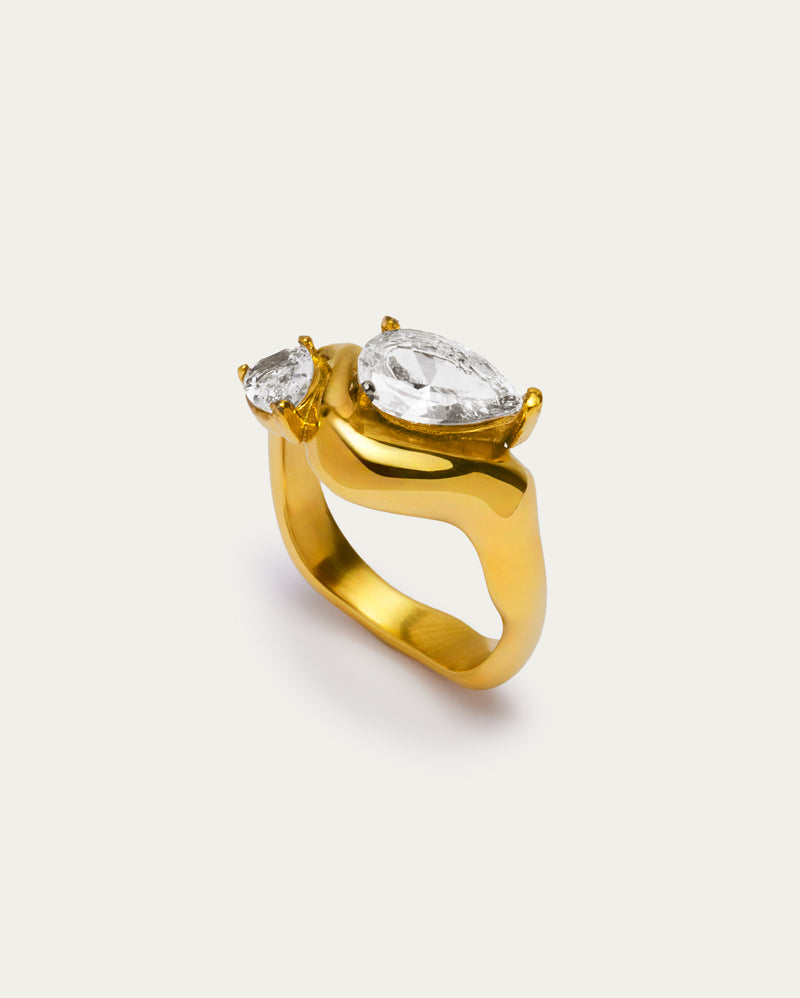 Gold Pear Duo Statement Ring