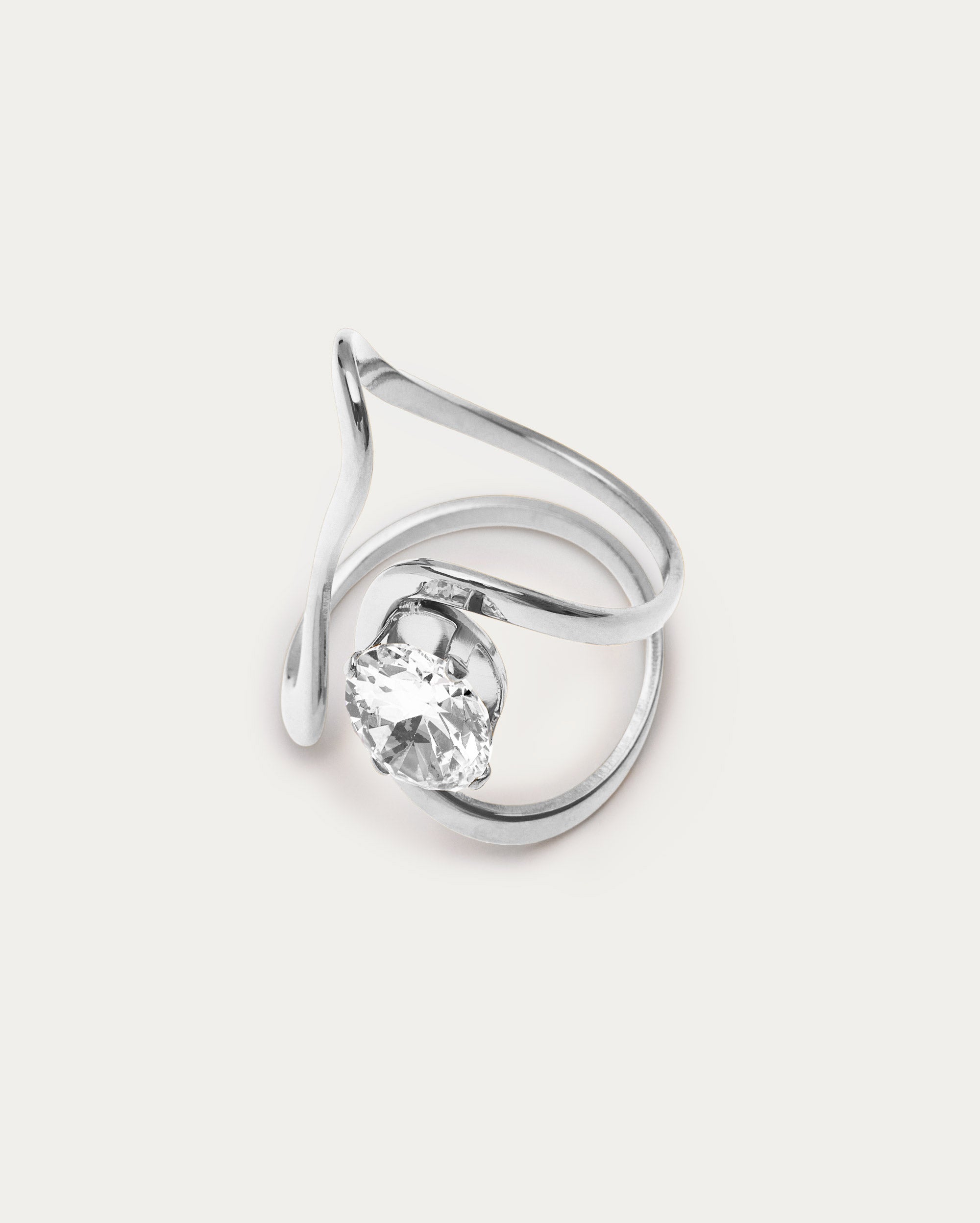 Twist Wave Silver Crystal Ring