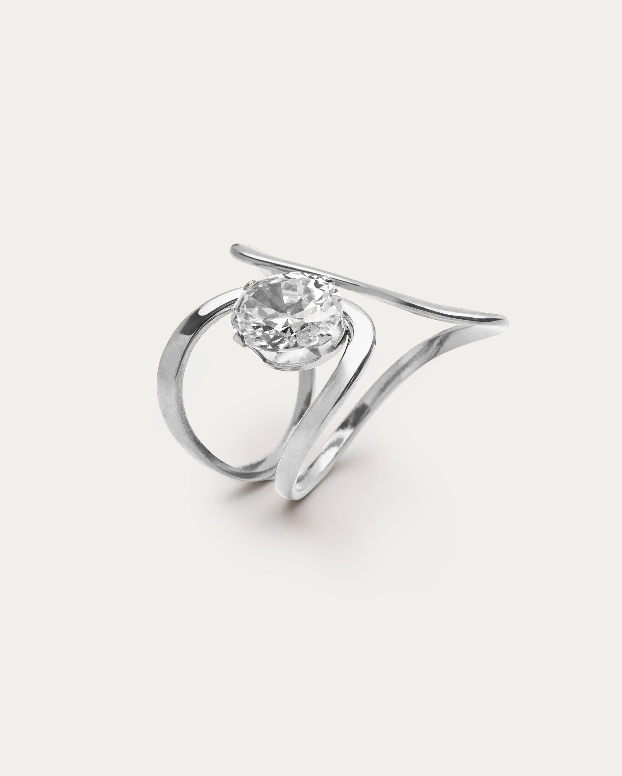 Twist Wave Silver Crystal Ring