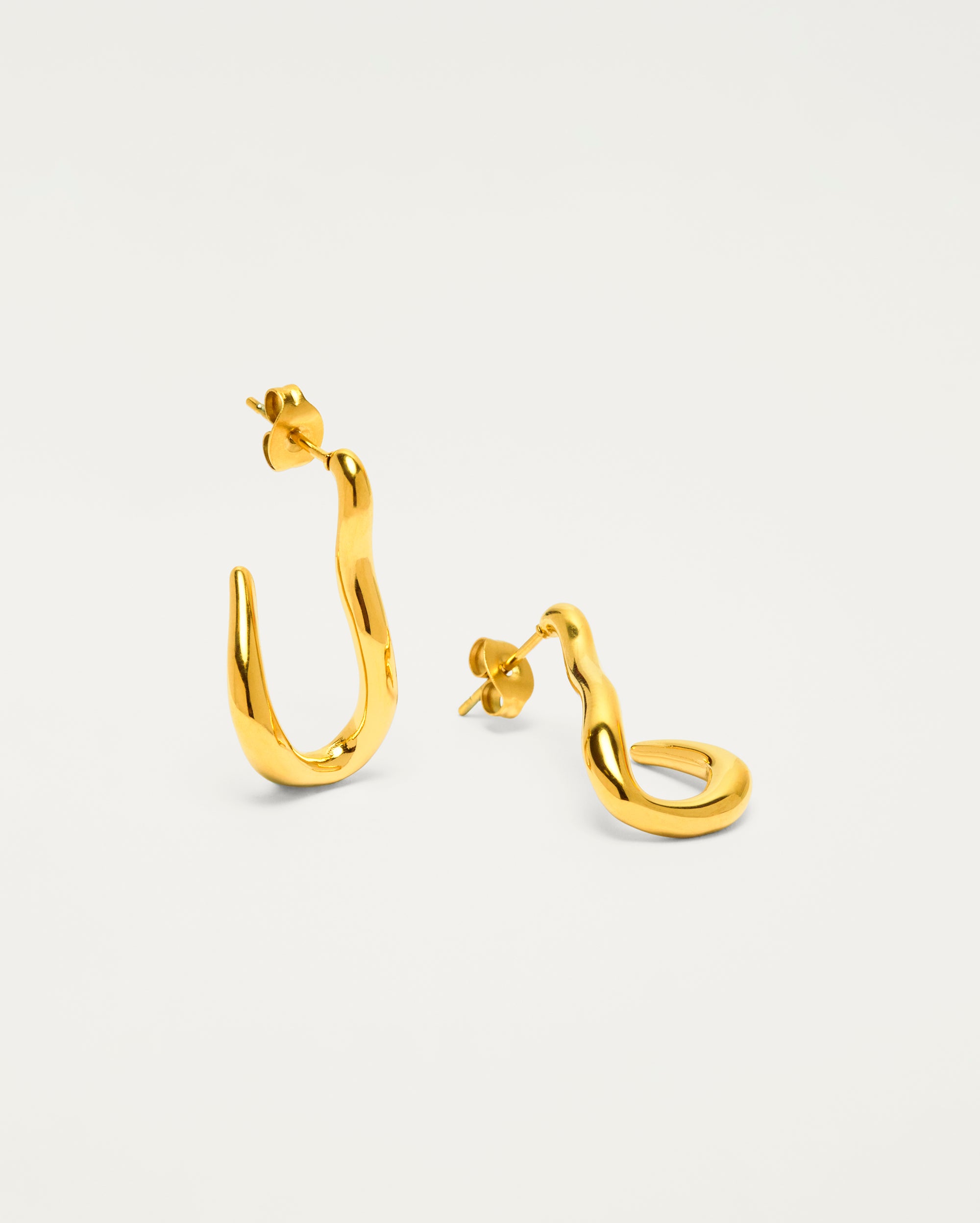 Gold Modern Sculpted Stud Hoop Earrings