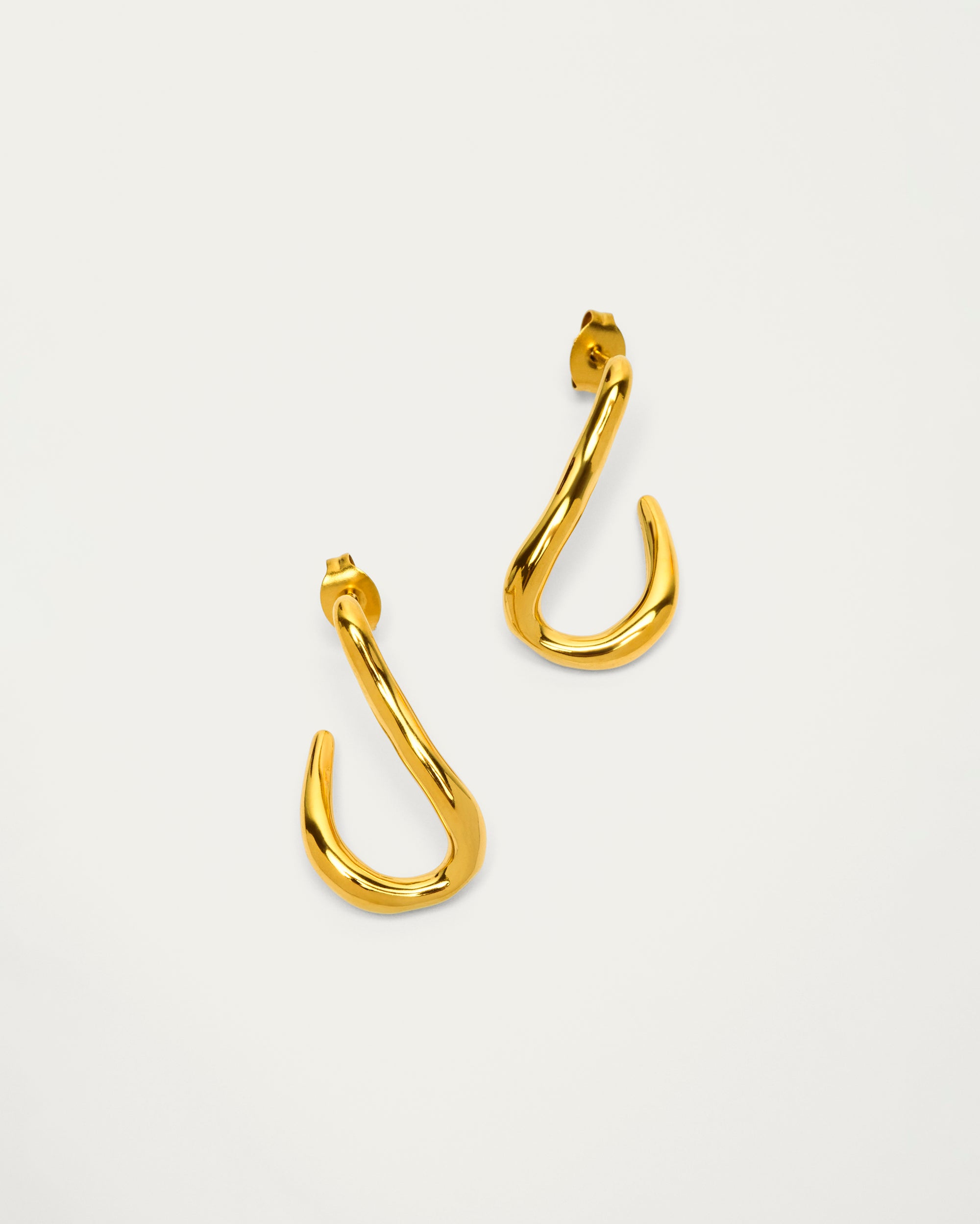 Gold Modern Sculpted Stud Hoop Earrings