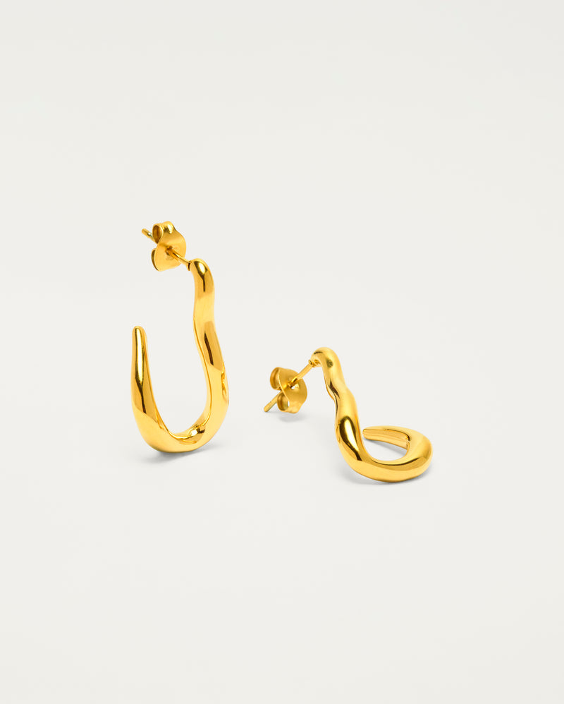 Gold Modern Sculpted Stud Hoop Earrings