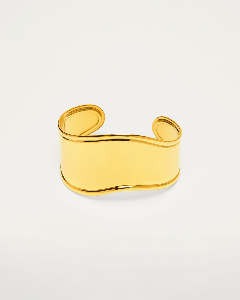 Gold Solid Sculptural Wave Cuff