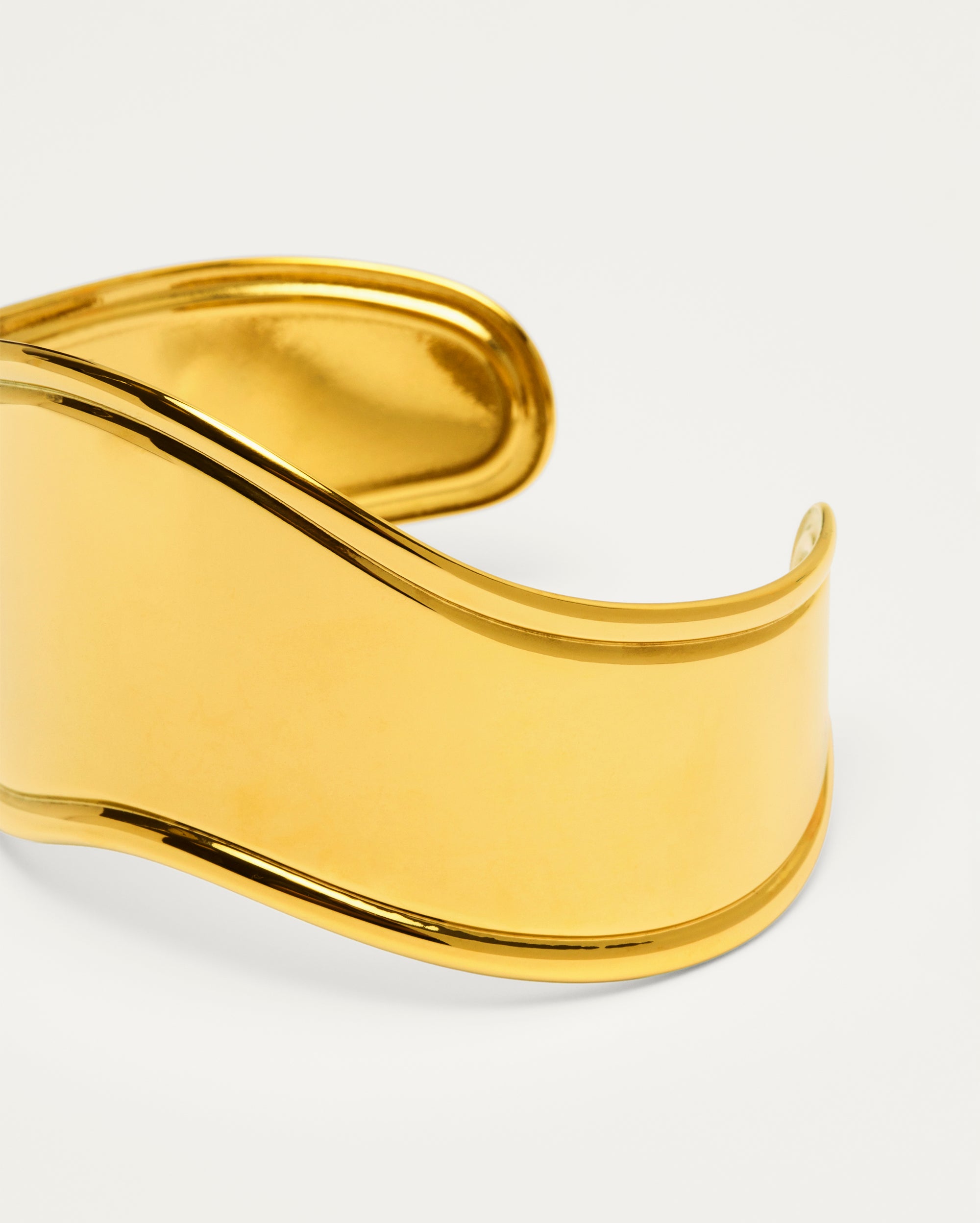 Gold Solid Sculptural Wave Cuff