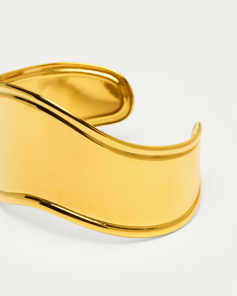 Gold Solid Sculptural Wave Cuff