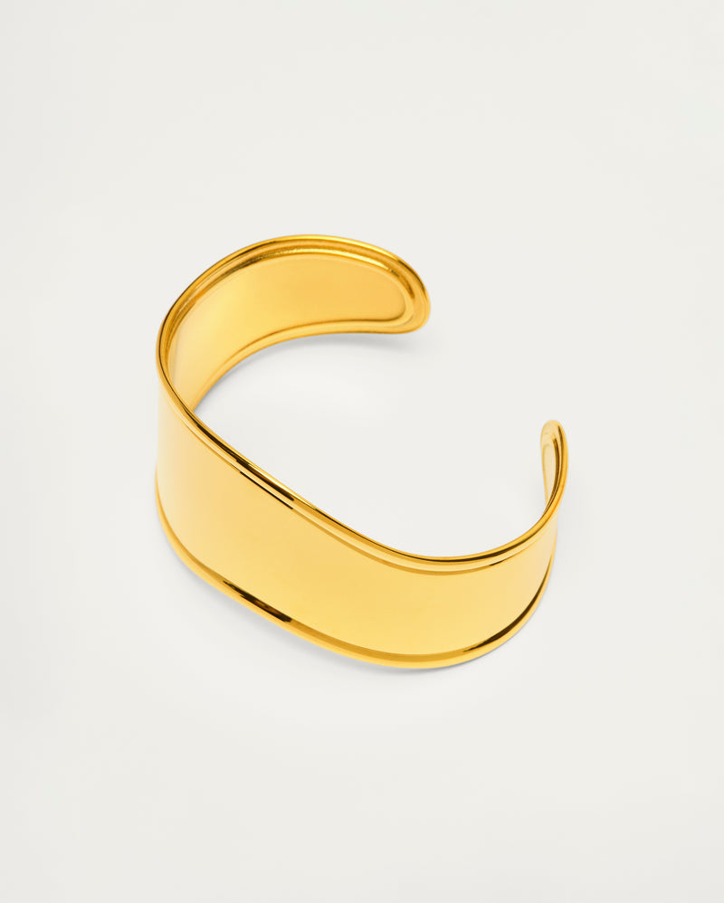 Gold Solid Sculptural Wave Cuff